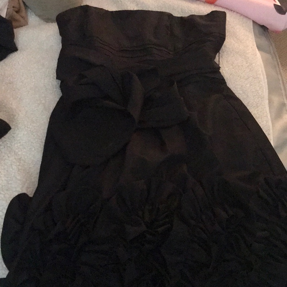 Black, strapless cocktail dress